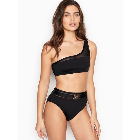 La Blanca Mesh-merizing One-Shoulder Bikini Top Black Size 10 New - Picture 1 of 7